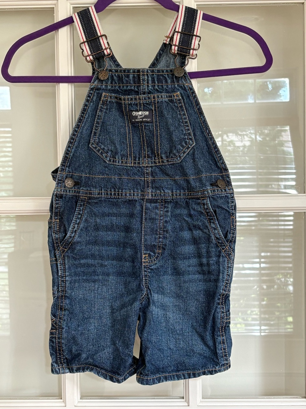 OSHKOSH B'GOSH Toddler Boys Denim Shortalls with Striped Straps - 4T